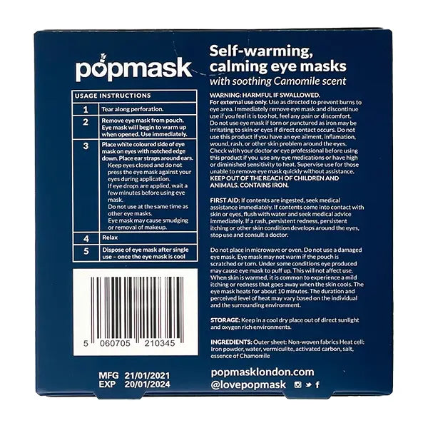 Calm Self-Warming Chamomile Scented Sleep Masks (5 pack)