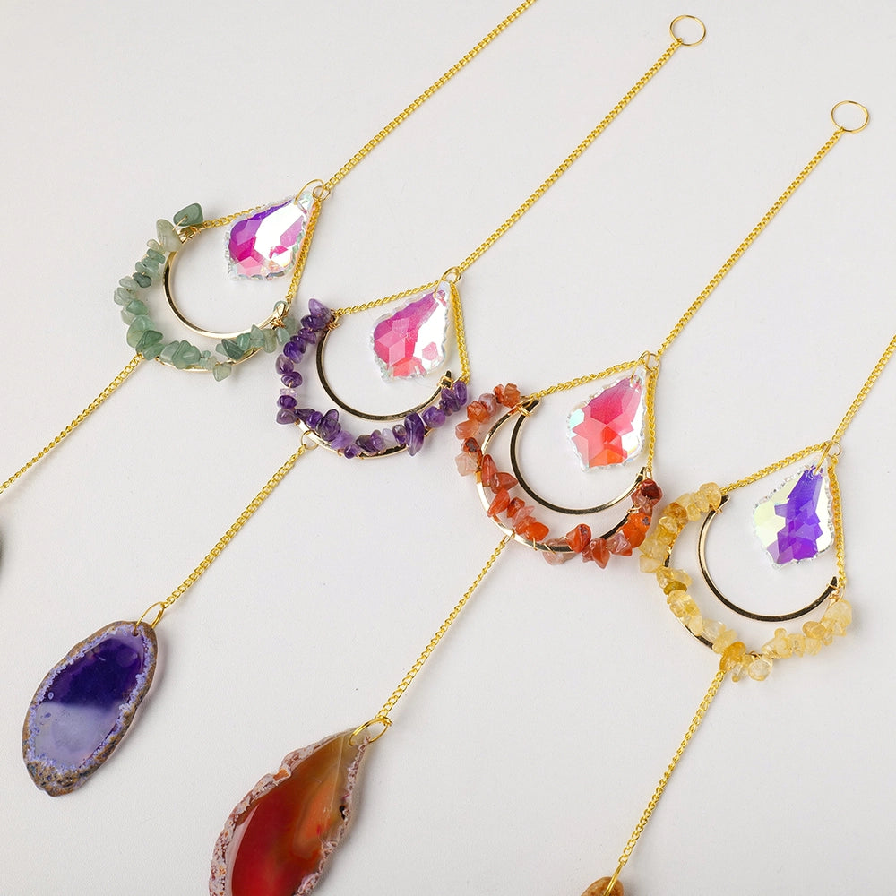 Teardrop Crystal Agate Suncatcher Hanging Aquamarine