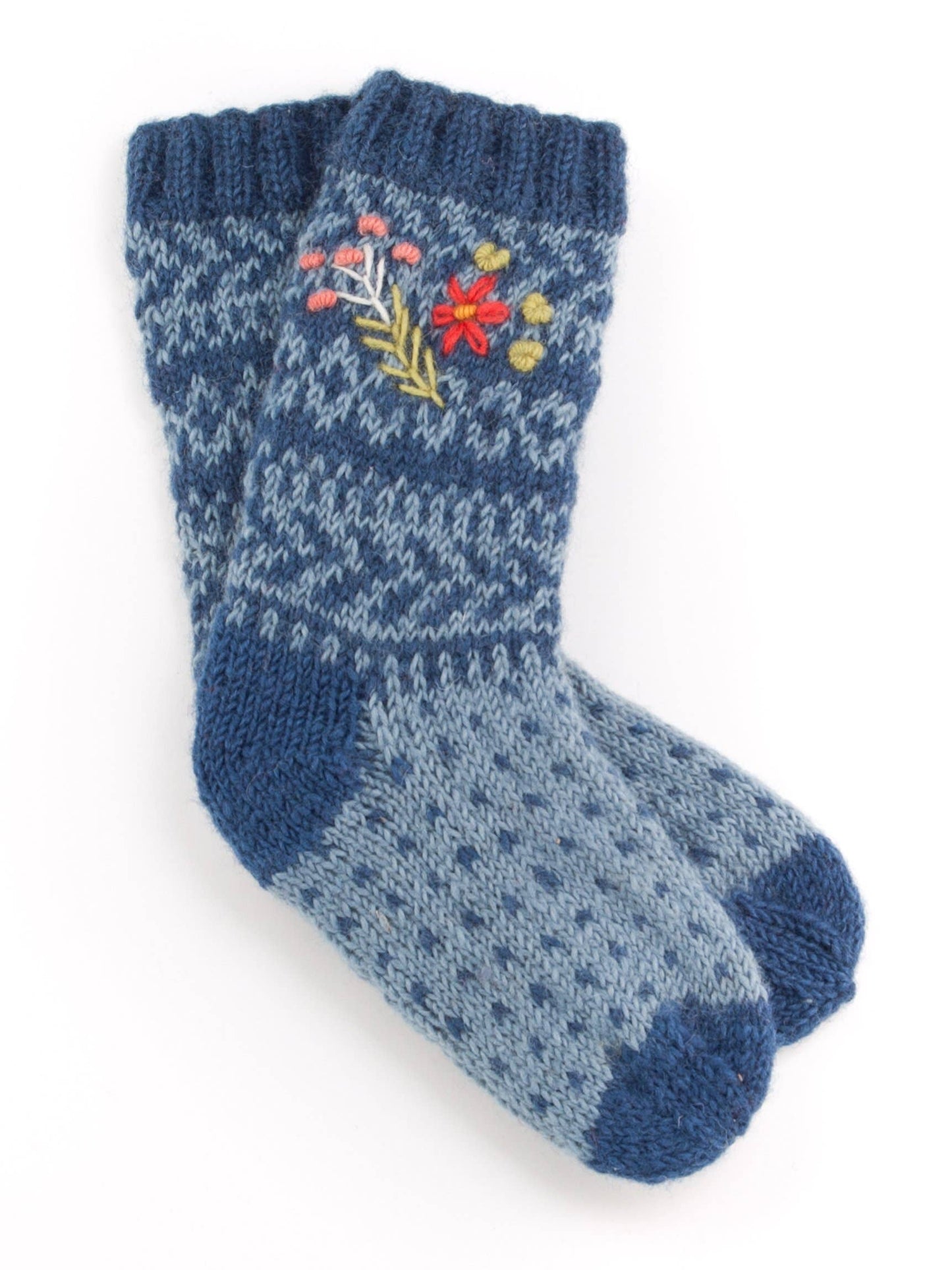 Sadie Women's Wool Socks – Floral Knit Design: Blue
