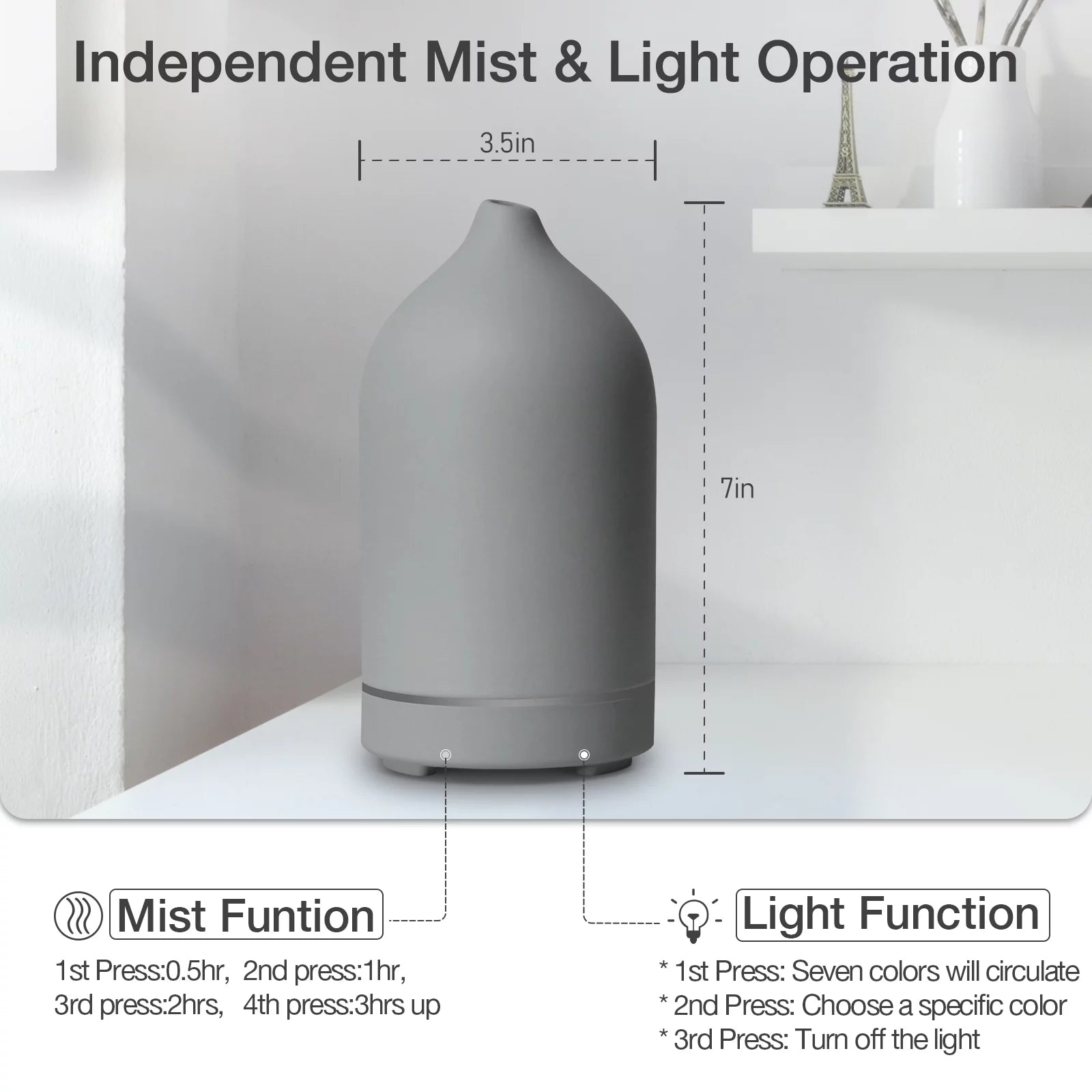Essential Oil Diffuser Aromatherapy Diffuser - 100Ml Ceramic Ultrasonic Cool Mist Stone Diffuser, with Waterless Auto Shut-Off Protection, 4 Timer Setting &7 Colors Led Light for Home Office
