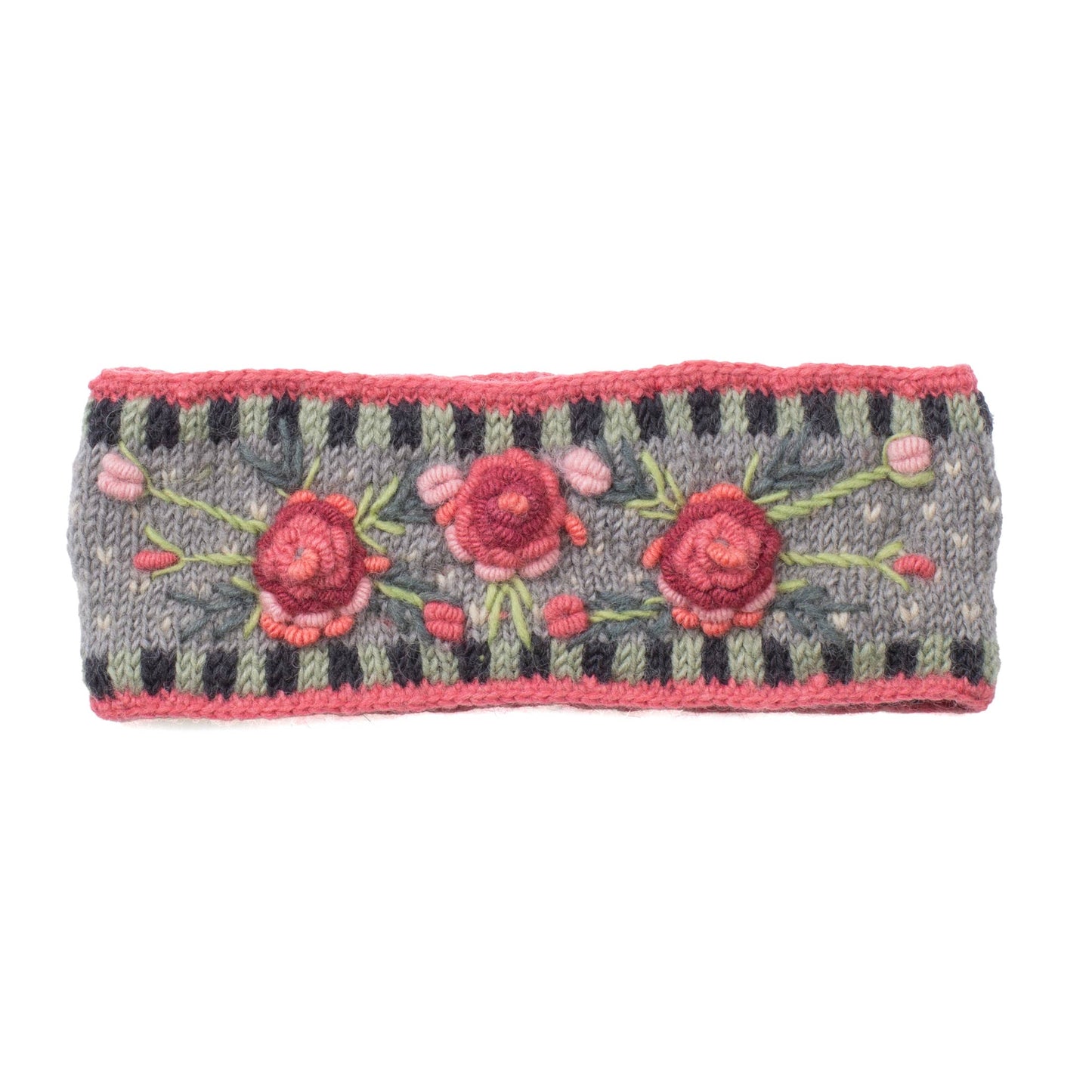 Aubrey Headband - Hand Knit Wool Floral Embroidery: Petal