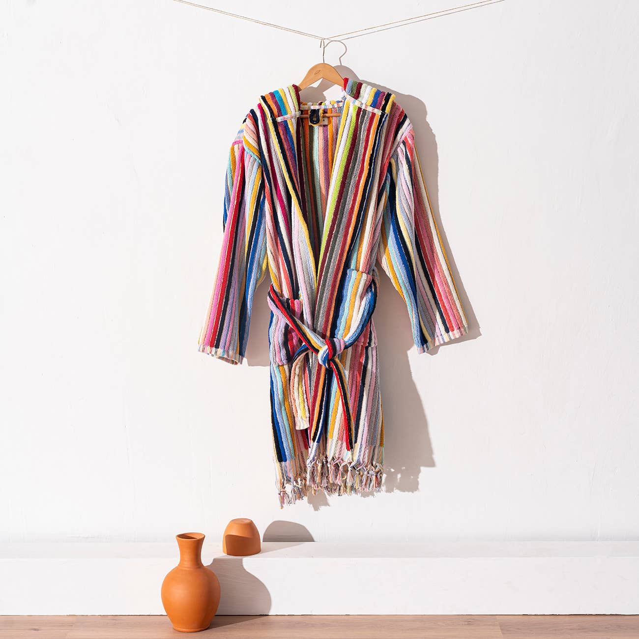 Pompom Bathrobe Handloom Turkish Cotton Resort Heavy Luxury: S-M