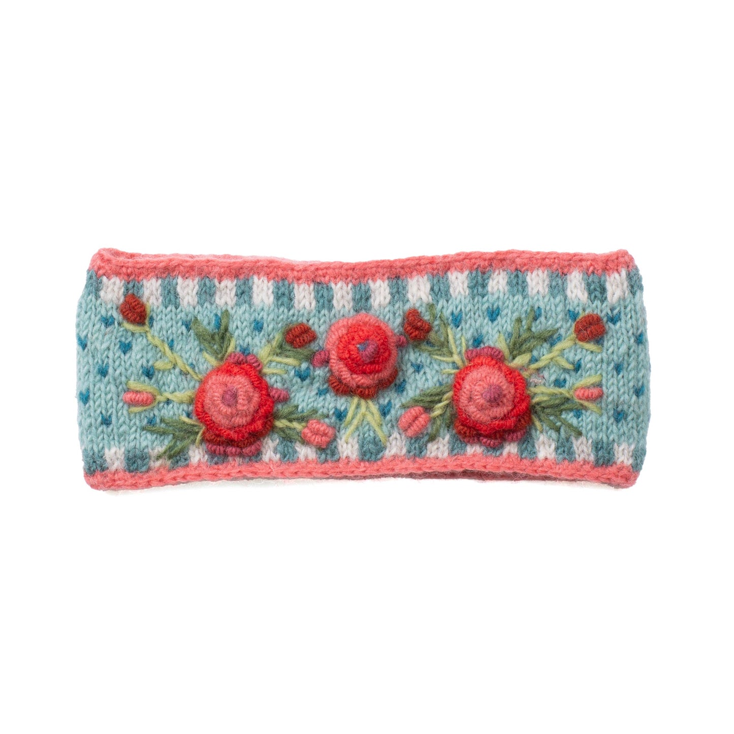 Aubrey Headband - Hand Knit Wool Floral Embroidery: Petal