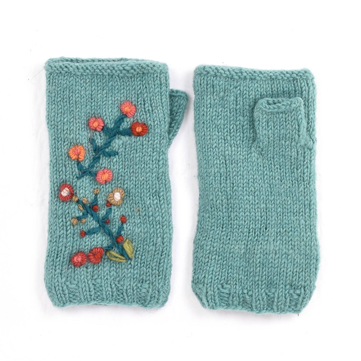 Mathilde Wool Handwarmers with Floral Embroidery: Mulberry