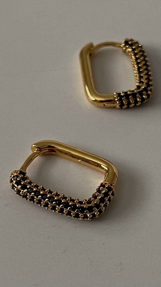 Rectangle Stone Earrings - Black Zirconia