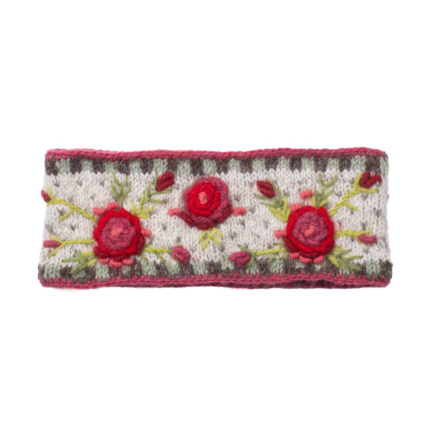 Aubrey Headband - Hand Knit Wool Floral Embroidery: Petal