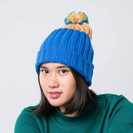 Colorblock Pom Beanie
