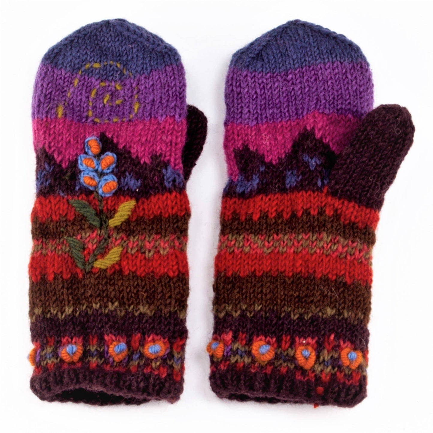 Chloe Wool Mittens – Embroidered Floral Design: Grey
