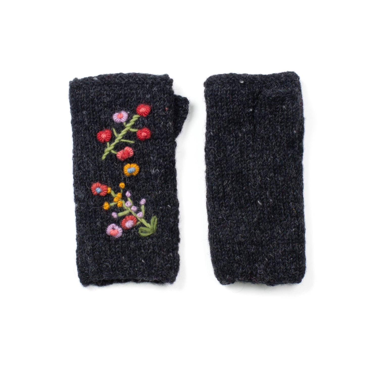 Mathilde Wool Handwarmers with Floral Embroidery: Mulberry
