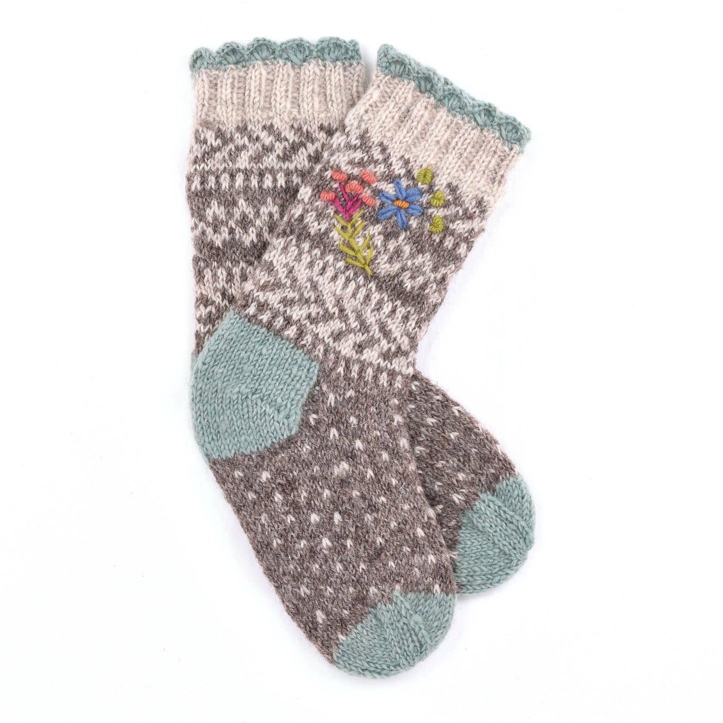 Sadie Women's Wool Socks – Floral Knit Design: Blue