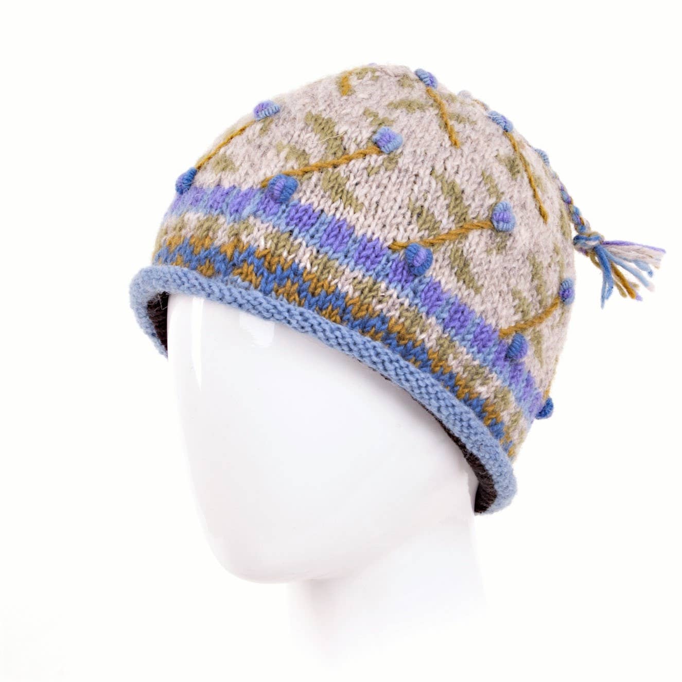 Verbier Floral Wool Beanie Hat with Embroidery: Charcoal