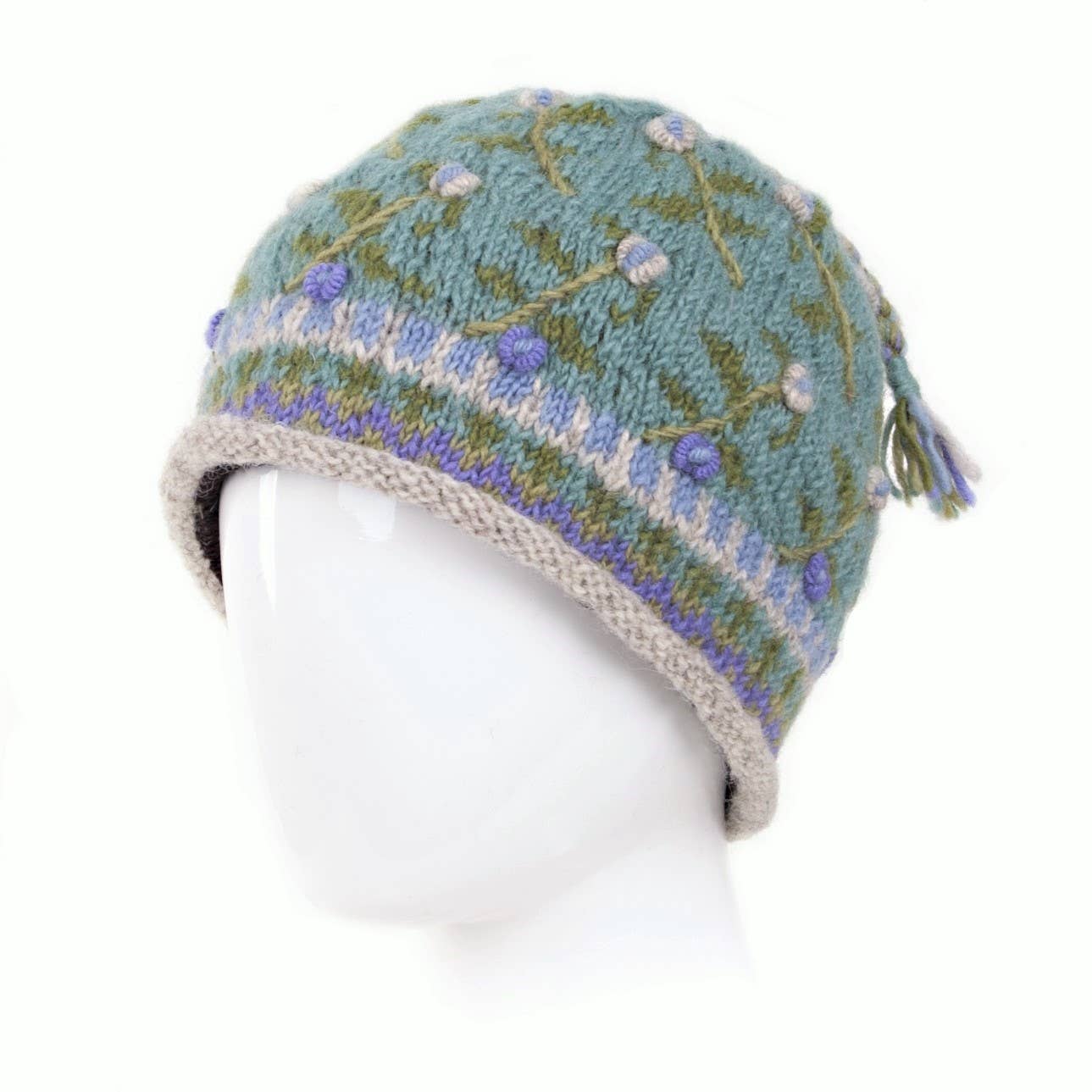 Verbier Floral Wool Beanie Hat with Embroidery: Charcoal