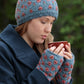 Anaya Handwarmers – Wool Knit with Floral Embroidery: Faded Denim