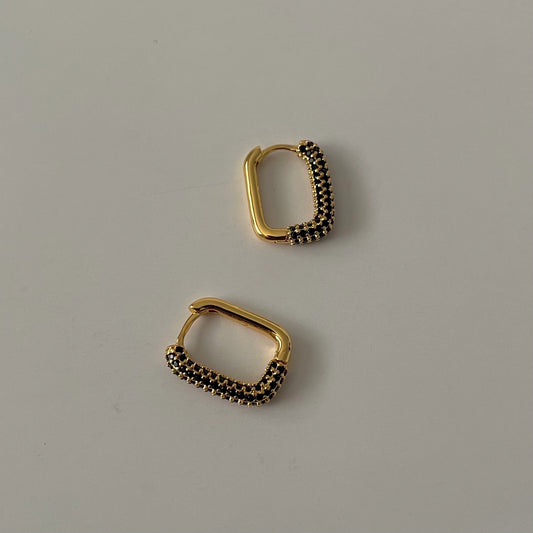 Rectangle Stone Earrings - Black Zirconia