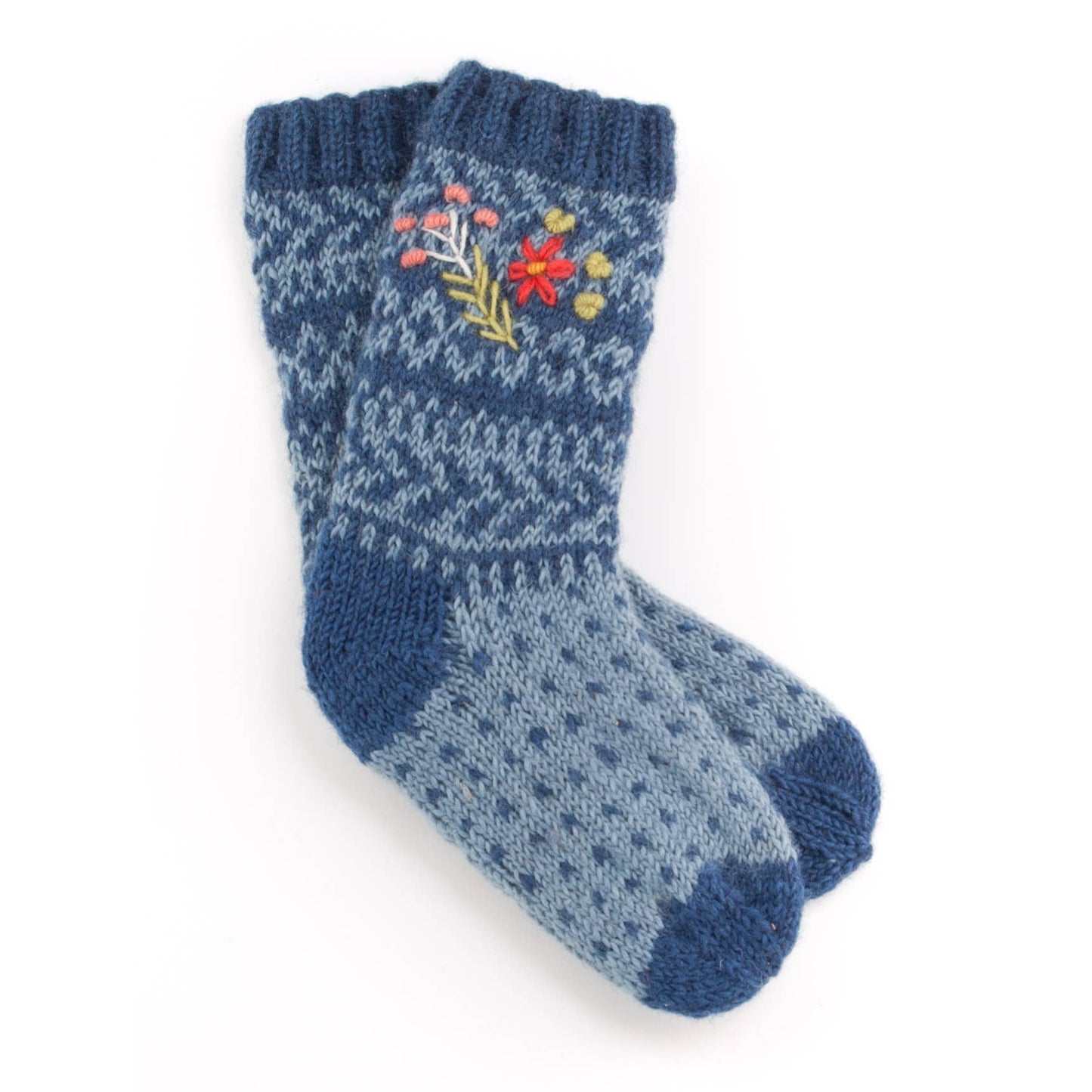 Sadie Women's Wool Socks – Floral Knit Design: Blue