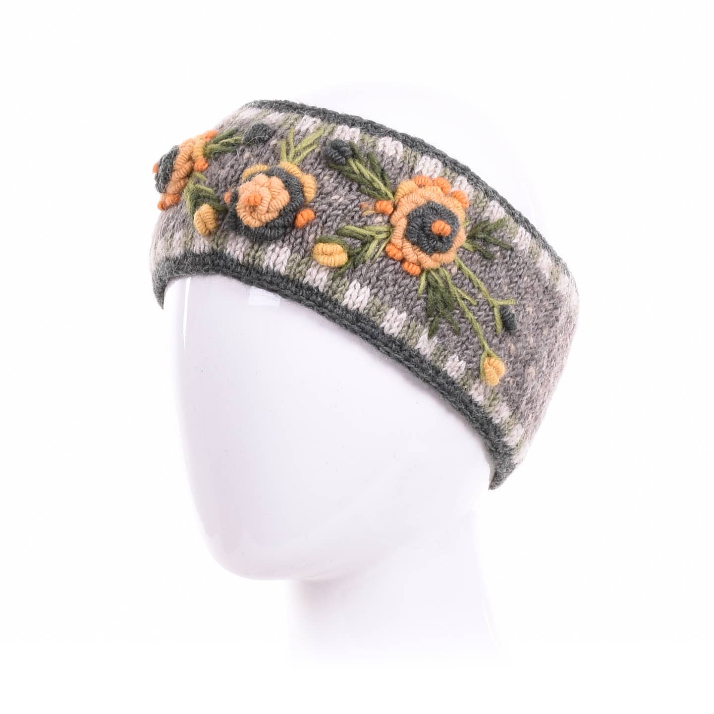 Aubrey Headband - Hand Knit Wool Floral Embroidery: Petal