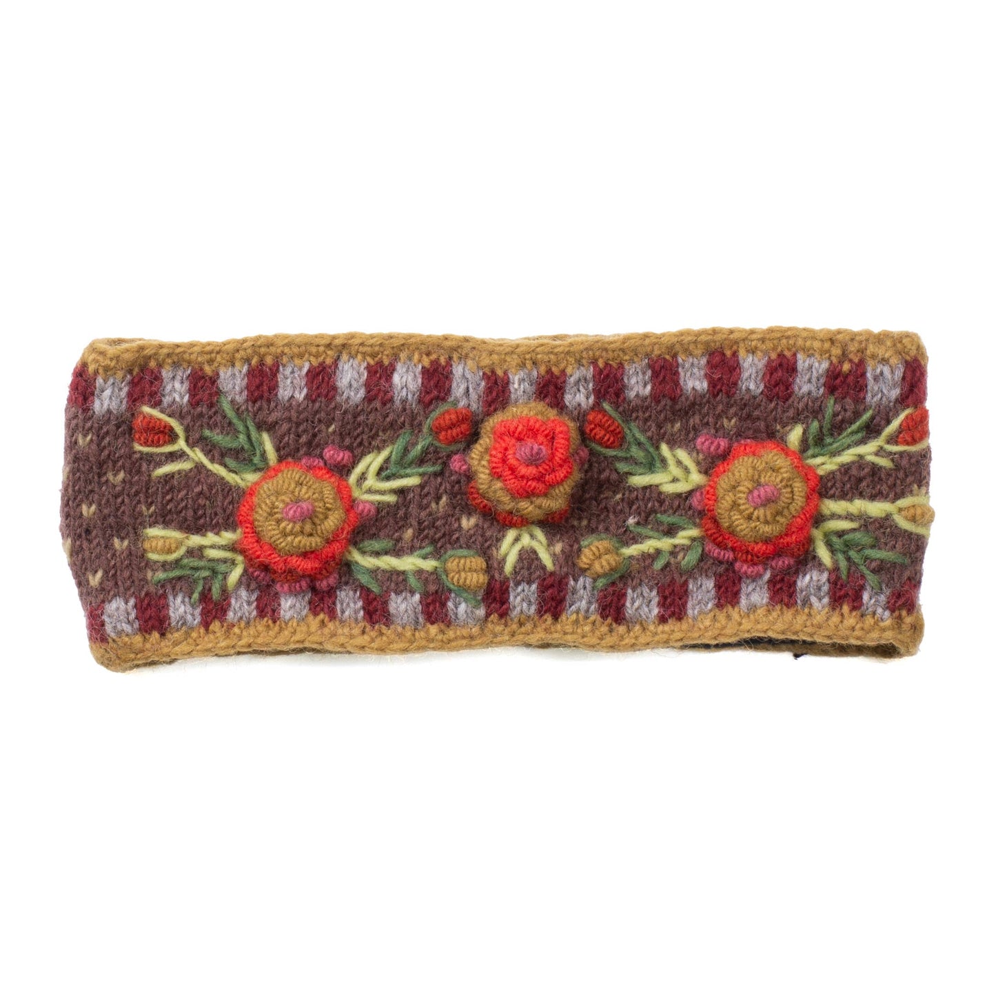 Aubrey Headband - Hand Knit Wool Floral Embroidery: Petal