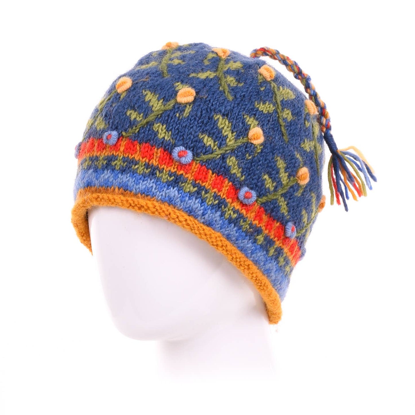 Verbier Floral Wool Beanie Hat with Embroidery: Charcoal