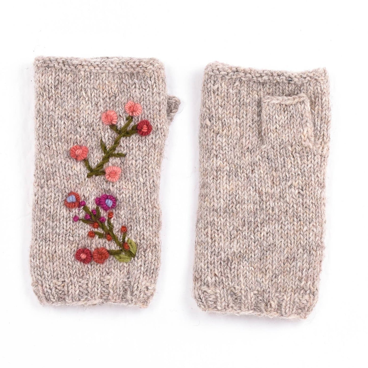 Mathilde Wool Handwarmers with Floral Embroidery: Mulberry