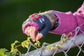 Lassen Wool Knit Handwarmers with Crochet Flowers: Teal