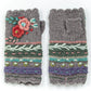 Lassen Wool Knit Handwarmers with Crochet Flowers: Teal
