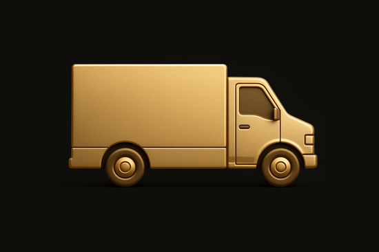 redo this little gold truck image with a black background - make it gold like a delivery truck - it's going in the section that says free shipping - just the gold truck with a black background no font 